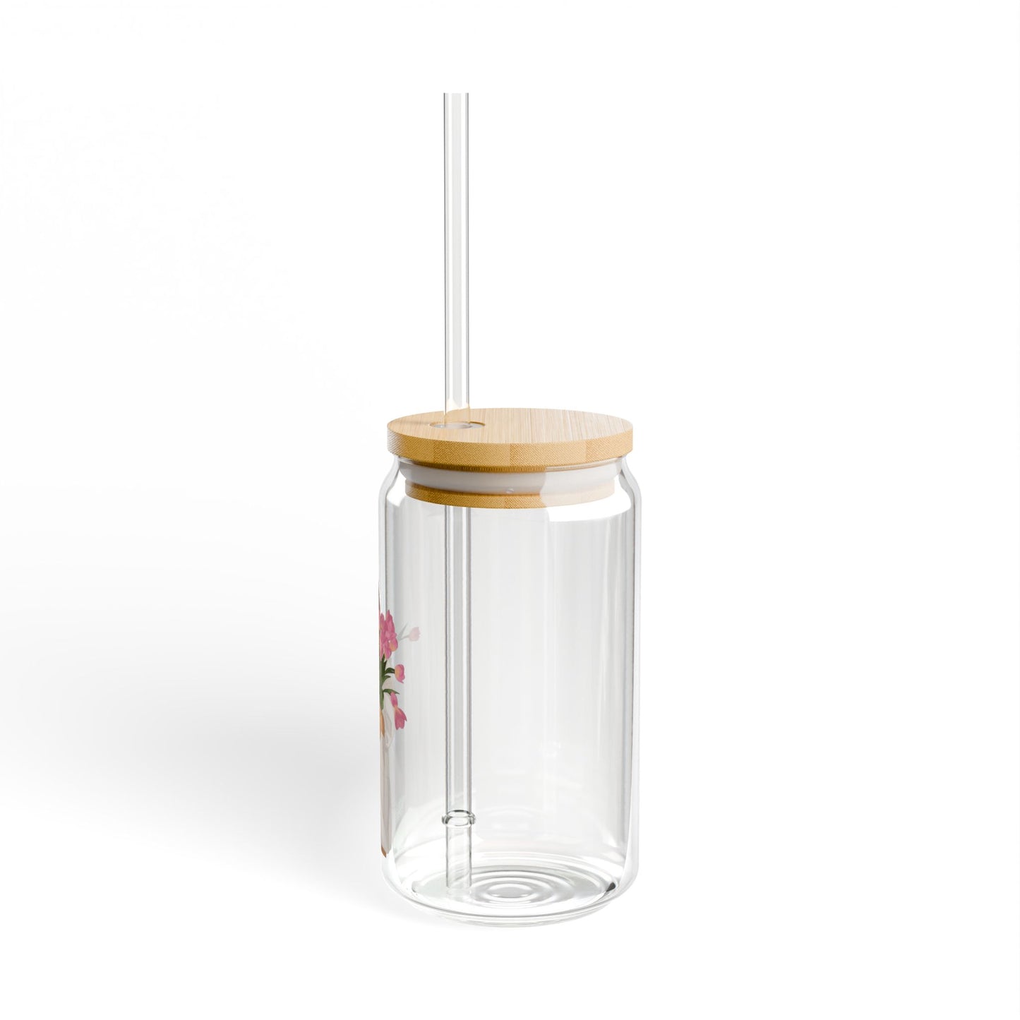 Chic Floral Sipper Glass, Eco-Friendly Beverage Jar, Perfect Gift