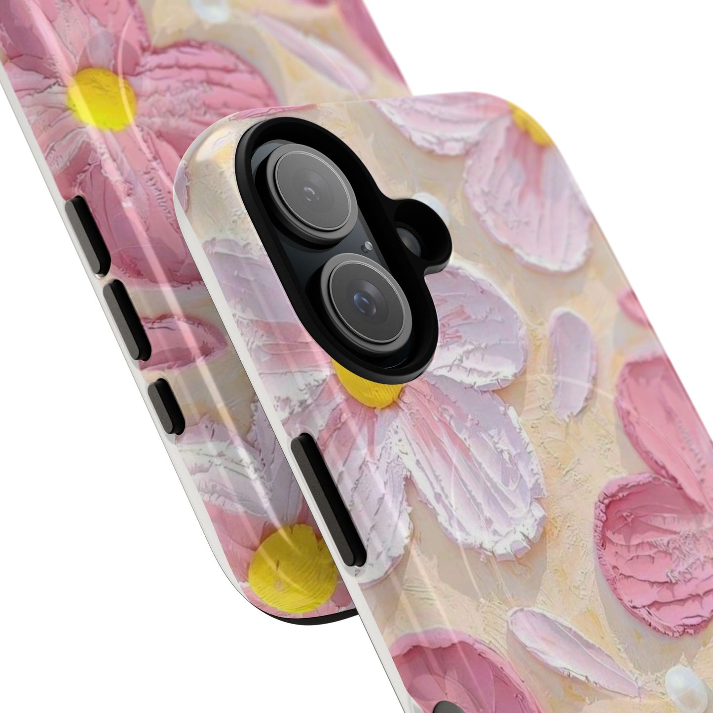 Floral Tough Magnetic Phone Case, Pink Flower Design, Durable Phone Cover