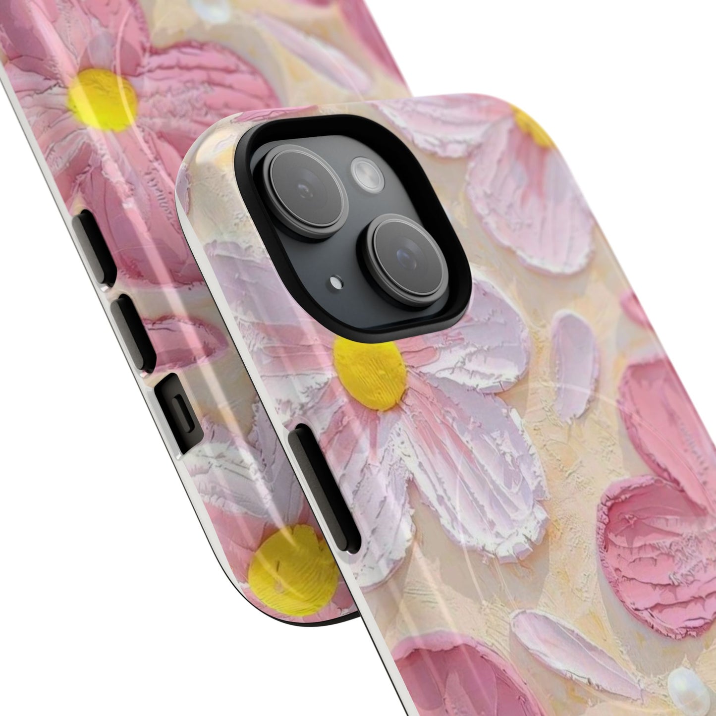 Floral Tough Magnetic Phone Case, Pink Flower Design, Durable Phone Cover