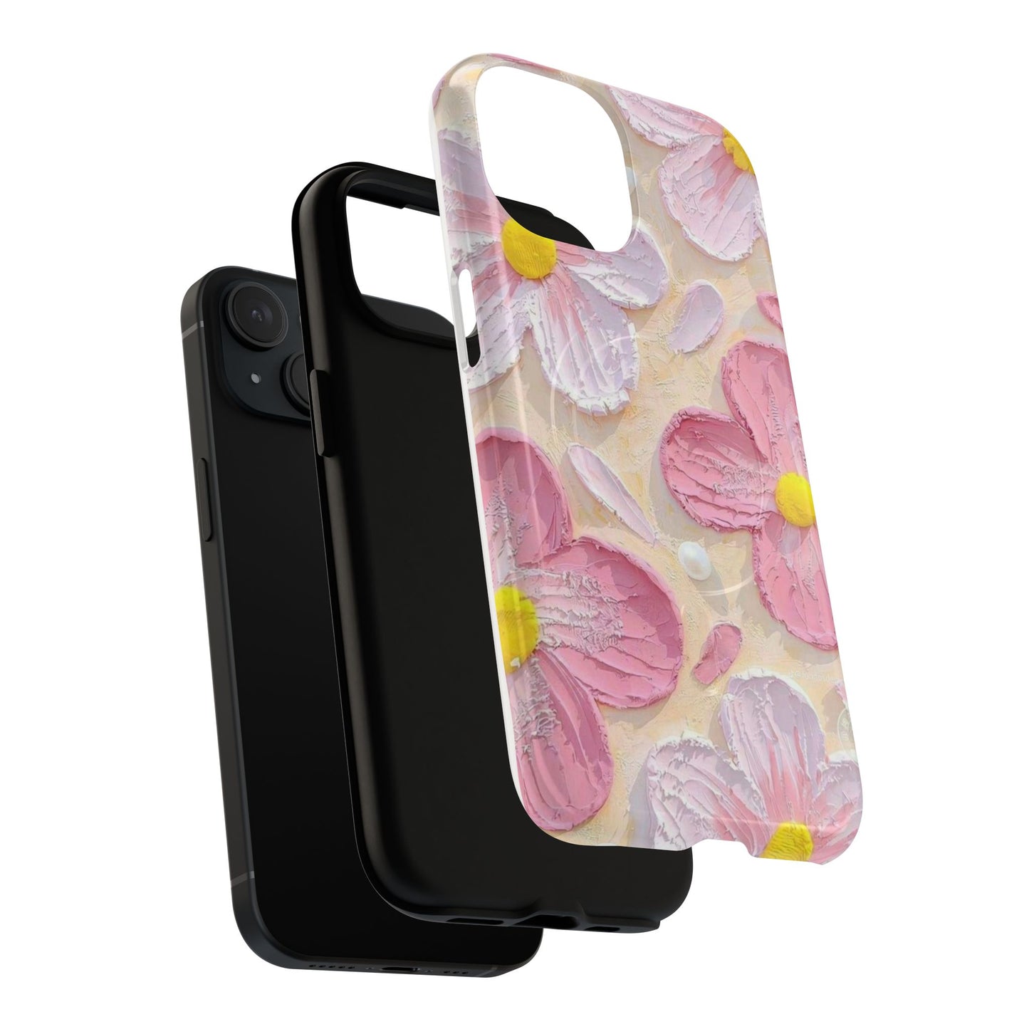 Floral Tough Magnetic Phone Case, Pink Flower Design, Durable Phone Cover
