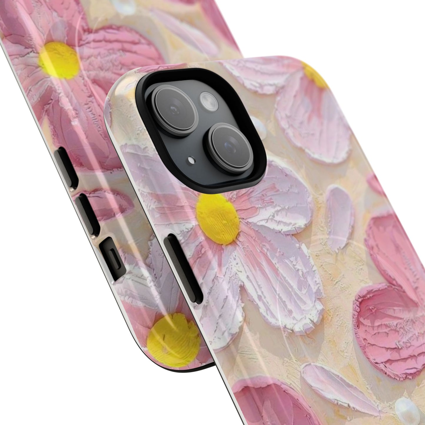 Floral Tough Magnetic Phone Case, Pink Flower Design, Durable Phone Cover