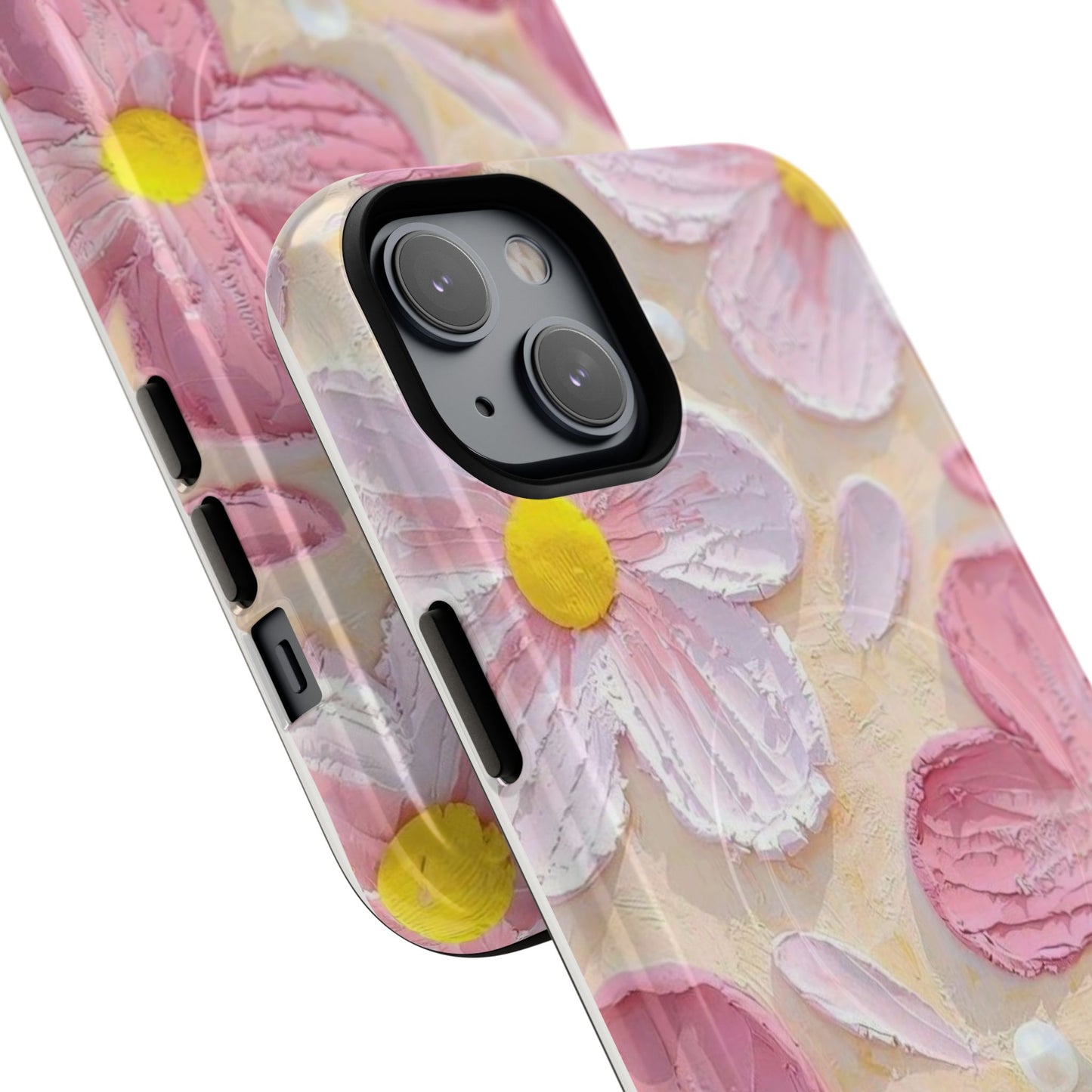 Floral Tough Magnetic Phone Case, Pink Flower Design, Durable Phone Cover
