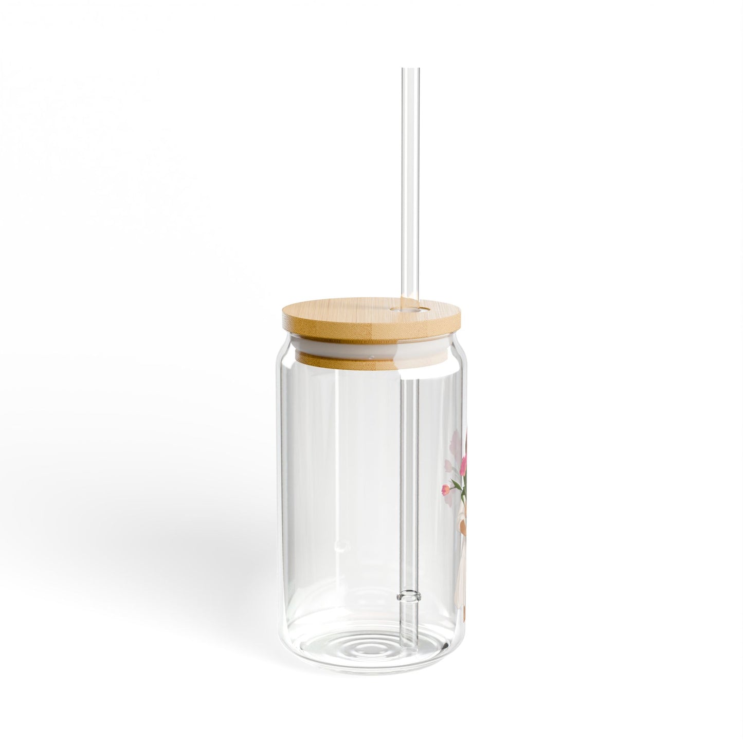 Chic Floral Sipper Glass, Eco-Friendly Beverage Jar, Perfect Gift