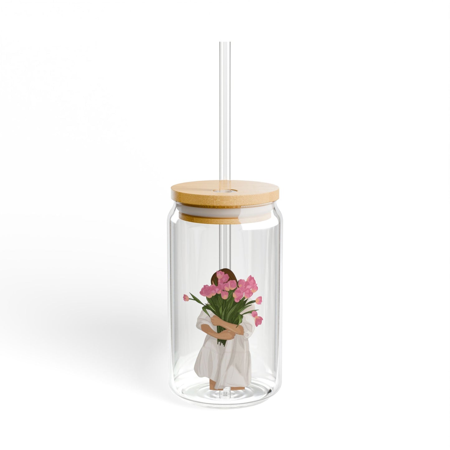Chic Floral Sipper Glass, Eco-Friendly Beverage Jar, Perfect Gift