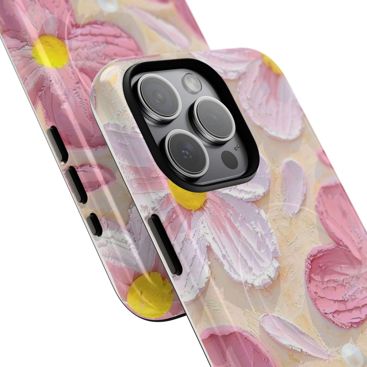 Floral Tough Magnetic Phone Case, Pink Flower Design, Durable Phone Cover