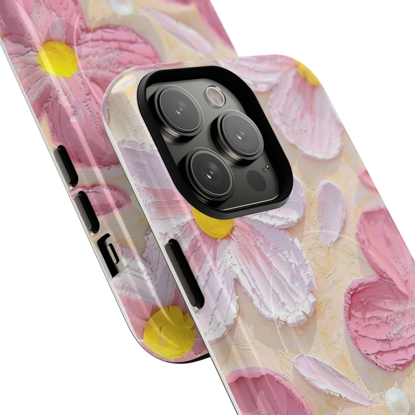 Floral Tough Magnetic Phone Case, Pink Flower Design, Durable Phone Cover