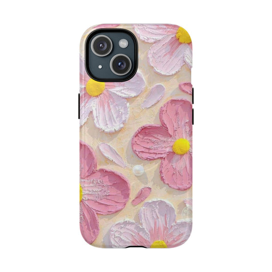 Floral Tough Magnetic Phone Case, Pink Flower Design, Durable Phone Cover